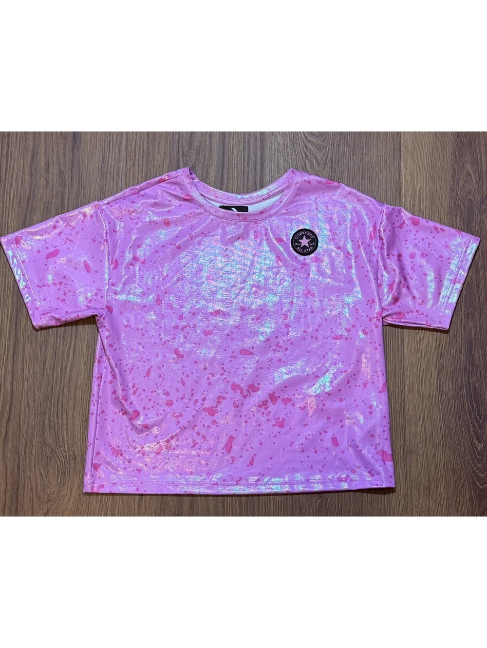 Converse All Star Girls XL Pink Iridescent Splatter T-Shirt Youth 13-15 #15B